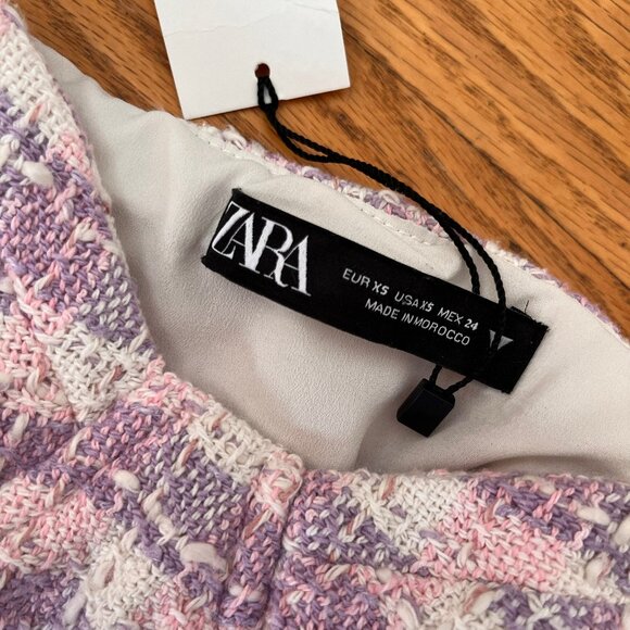Zara Tweed Corset Crop Top Purple/Pink/White plaid pattern l Zip side and lined - Picture 9 of 10